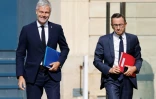 Laurent Wauquiez (g) et Bruno Retailleau, à l'Hôtel Matignon à Paris, le 19 septembre 2024