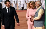 Le président Emmanuel Macron et sa femme Brigitte accueillis par le Premier ministre indien Narendra Modi, le 10 mars 2018 à New Delhi