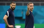 Karim Benzema et Antoine Griezmann à l'entraînement de l'équipe de France le 27 juin 2021 à Bucarest