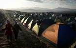 Des enfants marchent dans le camp à la frontière gréco-macédonienne, près du village grec d'Idomeni, le 2 mars 2016