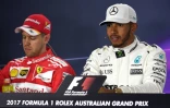 Les pilotes Sebastian Vettel (Ferrari) et Lewis Hamilton (Mercedes) après les qualifications du GP de F1 d'Australie, le 25 mars 2017 à Melbourne