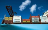 Des conteneurs sur un bateau du groupe Maersk, en 2020 en Suède