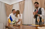Une cérémonie de mariage à Kiev, le 23 juillet 2022