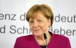 La chancelière allemande Angela Merkel lors d'une conférence de presse en Bad Schmiedeberg, est de l'Allemange, le 18 avril 2018.