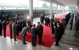 Cérémonie à la gare de Pyongyang avant le départ du dirigeant Kim Jong Un vers la Russie, le 10 septembre 2023