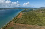 Vue aérienne prise par drone de l'emplacement du projet Esencia de création de logements et d'hôtels à Cabo Rojo, le 15 juillet 2025 à Porto Rico