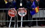 Pancartes contre le chef du gouvernement espagnol Pedro Sanchez à une manifestation le 10 février 2019 à Madrid