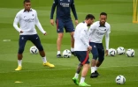 Les trois offensifs du PSG  Kylian Mbappé, Lionel Messi et Neymar à l'entraînement au Camp des Loges, le 19 août 2022, à deux jours du match contre Lille 