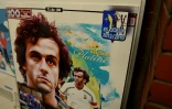 Un poster de l'ancien footballeur Michel Platini, né à Joeuf, est affiché sur un mur du "Complexe sportif Aldo Platini", le 13 janvier 2021
