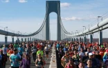 Les concurrents du marathon de New York franchissent le pont Verrazano-Narrows, le 6 novembre 2016