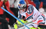 Clément Noël, champion olympique du slalom à Pékin en 2022, lors d'une épreuve de la Coupe du monde le 25 janvier 2026 à Kitzbühel (Autriche)