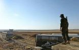 Un combattant du groupe jihadiste Hayat Tahrir al-Cham regardent passer des bus en direction de Foua et Kefraya, deux villages assiégés de la province d'Idleb, d'où seront évacuées des milliers de personnes, le 18 juillet 2018 en Syrie