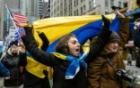 Manifestation de soutien à l'Ukraine à Times Square à New York, le 24 février 2022