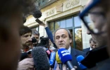 Michel Platini quittent le Tribunal arbitral du sport (TAS) après son appel contre la Fifa, le 29 avril 2016 à Lausanne