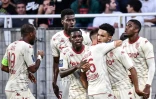 Le milieu de terrain monégasque Sofiane Diop (2e d), félicité par ses coéquipiers, après son but marqué contre Clermont, lors de la 8e journée de Ligue 1, le 26 septembre 2021 au Stade Gabriel-Montpied