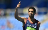 Mahiédine Mekhissi au terme du 3000 m steeple à Rio, le 17 août 2016 au stade olympique