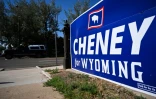 Un panneau en soutien à la candidate Liz Cheney à Laramie le 13 août 2022