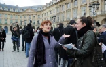 La présidente du syndicat de la magistrature, Clarisse Taron devant le ministère de la justice le 14 février 2011 à Paris 
