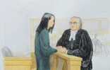 Dessin d'une audience de Meng Wanzhou, directrice financière de Huawei, le 10 décembre 2018 à Vancouver