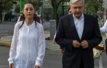 Claudia Sheinbaum, candidate à la mairie de Mexico et Andres Manuel Lopez Obrador (d) du parti Morena, candidat à la présidentielle, le 18 mars 2018 à Mexico