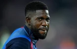 Le defenseur français Samuel Umtiti à l'échauffement avant un match entre le Barça et Elche à Barcelone, le 18 décembre 2021.