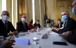 Le Premier ministre Jean Castex, et plusieurs de ses ministres, reçoivent les partenaires sociaux à Matignon, le 1er septembre 2021