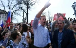 L'opposant russe Alexeï Navalny pendant une manifestation non-autorisée contre le président Vladimir Poutine, le 5 mai 2018 à Moscou