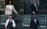 De gauche à droite en partant du haut, les nouveaux ministres Suella Braverman, James Cleverly, Therese Coffey et Kwasi Kwarteng quittant le 10 Downing Street après une rencontre avec Liz Truss à Londres le 6 septembre 2022
