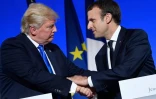 Les présidents français Emmanuel Macron et américain Donald Trump, lors d'une conférence de presse au Palais de l'Elysée à Paris le 13 juillet 2017