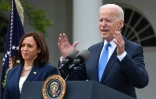Le président américain Joe Biden et sa vice-présidente Kamala Harris lors d'une conférence de presse sur le Covid à Washington le 13 mai 2021