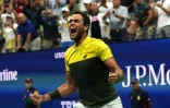 Matteo Berrettini célèbre sa victoire contre Gaël Monfils en quart de finale de l'US Open, le 4 septembre à New York