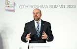 Le président du Conseil européen Charles Michel donne une conférence de presse à Hiroshima, le 19 mai 2023