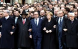 (g-d) Le Premier ministre israélien Benjamin Netanyahu, le président Malien Ibrahim Boubacar Keïta, la Chancelière allemande Angela Merkel et le président de l'Union européenne, lors d'une marche républicaine, le 11 janvier 2015 à Paris