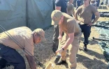 Photo fournie par l'US NAVY montrant l'installation de tentes pour des migrants à la base navale de Guantanamo, le 2 février 2025 à Cuba