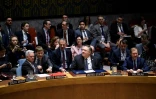 Au centre, le secrétaire d'Etat américain Mike Pompeo lors d'une réunion du Conseil de sécurité de l'ONU sur le Venezuela, le 26 janvier 2019 au siège des Nations unies à New York