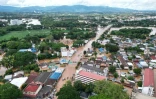 Photo aérienne des inondations dans la ville de Chiang Rai, nord de la Thaïlande, le 12 septembre 2024.

