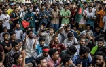 Manifestation d'étudiants pour demander la démission du président de la Cour suprême Obaidul Hassan, le 10 août 2024 à Dacca, au Bangladesh