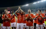 La joie des joueurs autrichiens qualifiés pour l'Euro-2024 après leur succès contre l'Azerbaïdjan, le 16 octobre 2023 à Bakou 
