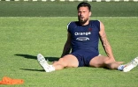 L'attaquant Olivier Giroud, lors d'une pause pendant l'entraînement de l'équipe de France, le 11 juin 2021 à Clairefontaine-en-Yvelines, avant le début de l'Euro-2020