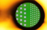 Une tranche de matériau semi-conducteur vue au microscope, le 30 avril 2025 à Séoul