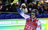 Le Français Clément Noël à l'arrivée de la seconde manche du slalom de Madonna di Campiglio, le 8 janvier 2020