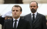 Emmanuel Macron et le premier ministre Edouard Philippe lors des cérémonies nationales en hommage au colonel Arnaud Beltrame, le 28 mars 2018 à Paris