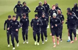 Les joueurs de City à l'entraînement le 11 avril 2016 à Manchester