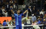 La star serbe Novak Djokovic après sa victoire en cinq sets contre son compatriote Laslo Djere, lors du 3e tour de l'US Open, le 2 septembre 2023 à New York