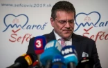 Le candidat vaincu, Maros Sefcovic, s'adresse à ses partisans après l'annonce des résultats de la présidentielle slovaque le 30 mars 2019 à Bratislava