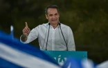 Kyriakos Mitsotakis, candidat du parti conservateur Nouvelle Démocratie, lors d'un meeting à Athènes, le 4 juillet 2019