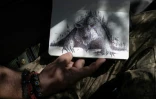 Des dessins du pilote de drone ukrainien Andriï, "Roy" de son nom de guerre, sur une position près de Chasiv Yar, dans la région de Donetsk, le 1er mai 2024
