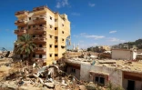 Un quartier de Derna endommagé par des inondatoins, le 14 septembre 2023 en Libye