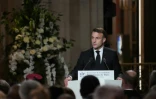 Le président Emmanuel Macron prononce un discours lors de la cérémonie pour la réouverture officielle de la cathédrale Notre-Dame de Paris, le 7 décembre 2024 à Paris