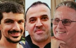 Ce montage combine les portraits des trois otages israéliens (G à D)  Or Levy, Eli Sharabi and Ohad Ben Ami, enlevés à Gaza le 7-Octobre et qui doivent être libérés le 8 février 2025 en échange de détenus palestiniens en Israël